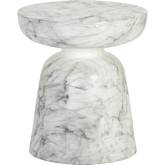 Lucida Outdoor End Table in White Marble Look Concrete